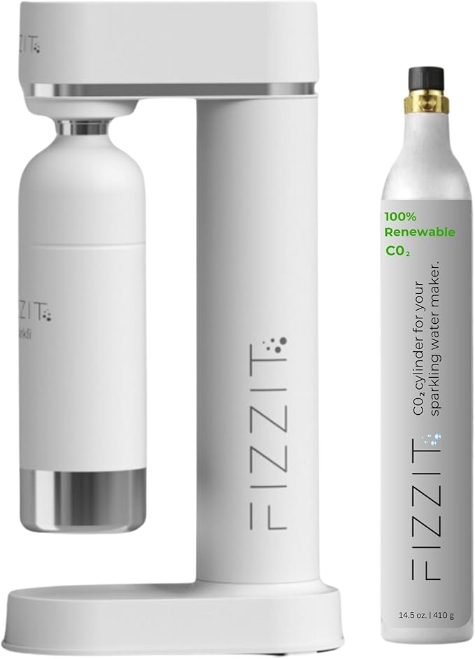 White Stainless Steel Sparkling Water Maker Soda Maker Includes 1 x CO2 Cylinder & 1L White Stainless Steel Bottle
