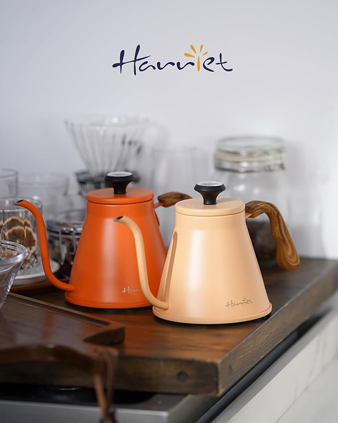Harriet Gooseneck Kettle with Thermometer for Pour Over Coffee and Tea, 37 fl oz, Stainless Steel, Durable 3-Layer Base, Ideal Spout for Precision Pouring, Compatible with all Stove Tops, Peach