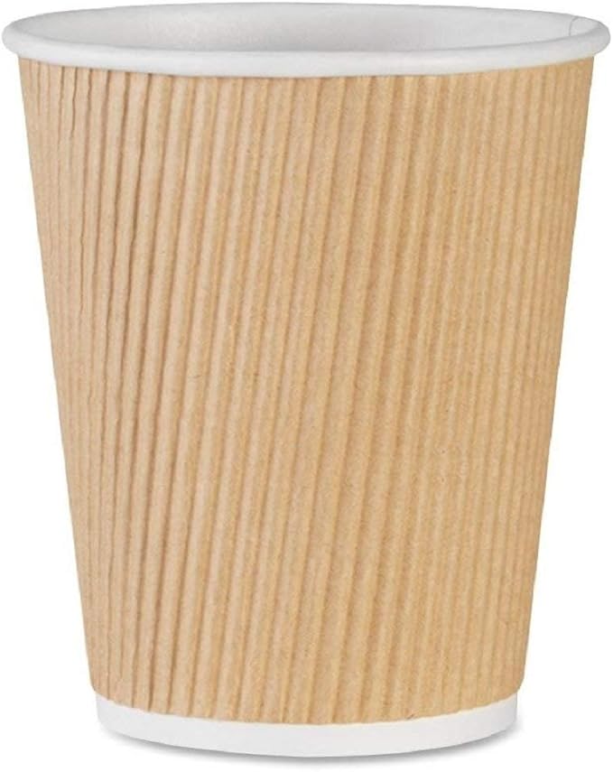 NYHI 150 8 oz Ripple Kraft Paper Cups Brown Hot Cold 3 Layer Rippled Small Insulated Disposable Coffee Cups for Cappuccino Hot Cocoa or Iced Drinks