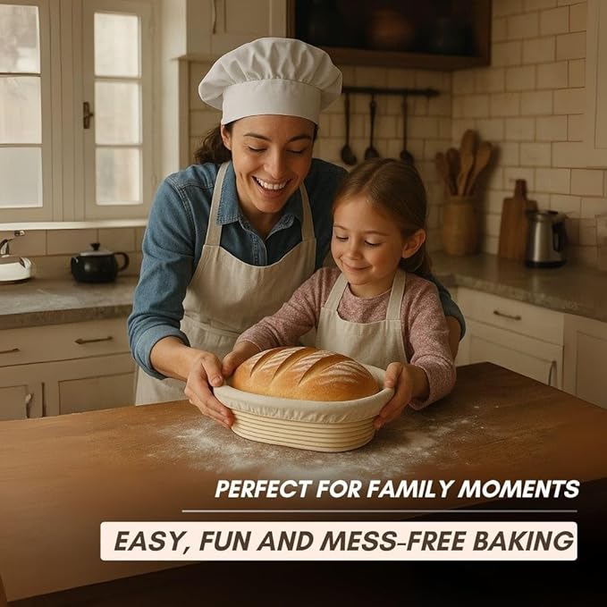 Sourdough Basket Set, 9" Round & 10" Oval Proofing Baskets for Bread Baking with, Lame, Whisk & Linen Liners, Complete Sourdough Proofing Basket Kit