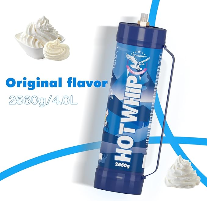 Whipped Cream charger 4.0L Tank,2560g x 2 Original Flavor Whip Cream Charger Cylinder Food Grade 99.99% Pure for Whipped Cream Making,Leak Proof Dispenser,2 Cylinder