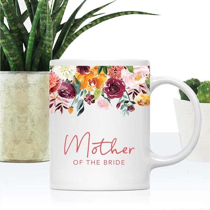Andaz Press 11oz. Wedding Ceramic Coffee Tea Mug Gift, Fall Autumn Burgundy Orange Peach Flowers Roses Florals, Mother of the Bride, 1-Pack, Includes Gift Box