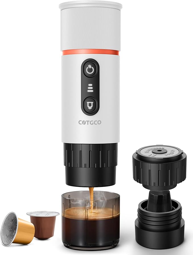 Portable Espresso Maker 20 Bar Self‑Heating & Auto-off | 13500 mAh Battery Brews 8 Shots | 12 V Mini Coffee Machine Compatible with Nespresso Original Pods | Car/Travel/Camping