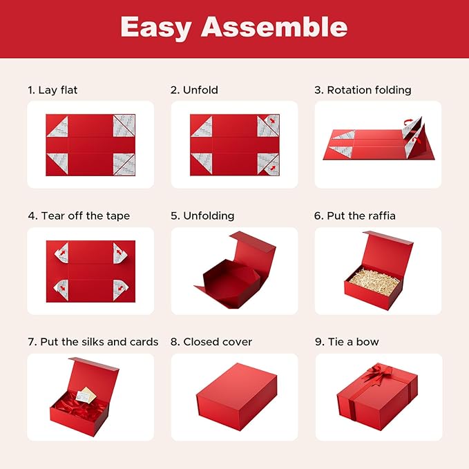 Large Red Gift Box with Lid: 2 Pack 13.5×10×5 Inches - Strong Magnetic Closure for Valentines Christmas Bridesmaid Gifts – Perfect for Couples Friends Family