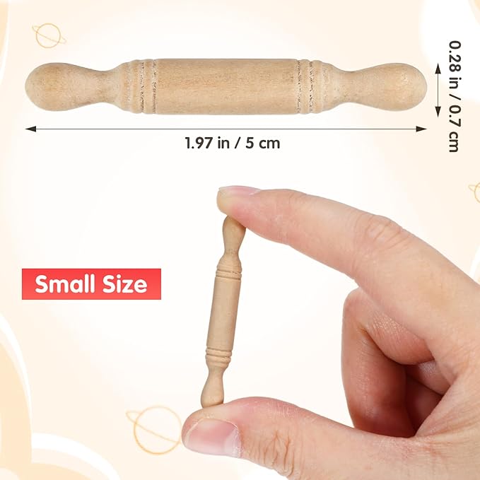 Toyvian 30 Pcs Mini Rolling Pin: Wooden Rolling Pin for Craft, Small Dough Roller, Miniature Pastry Roller Models for Kids Birthday Cake Decoratins, Dollhouse Kichen Accessories (1.97 Inch)