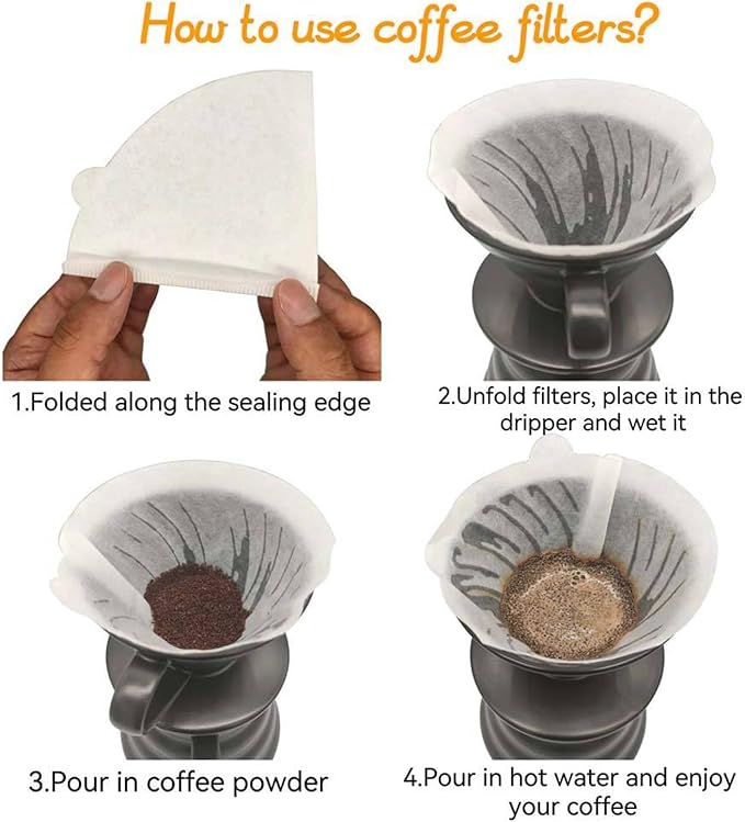 Cone Coffee Filters, 200pcs Unbleached Brown Paper, 2-6 Cup, Compatible with Hario V60 02, CHEMEX 3-cup Coffee Maker