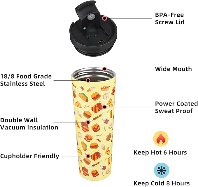 BJPKPK 34oz Skinny Tumbler With lid And Straw Stainless Steel Travel Coffee Mug Insulated Tumblers Cups,Yummy