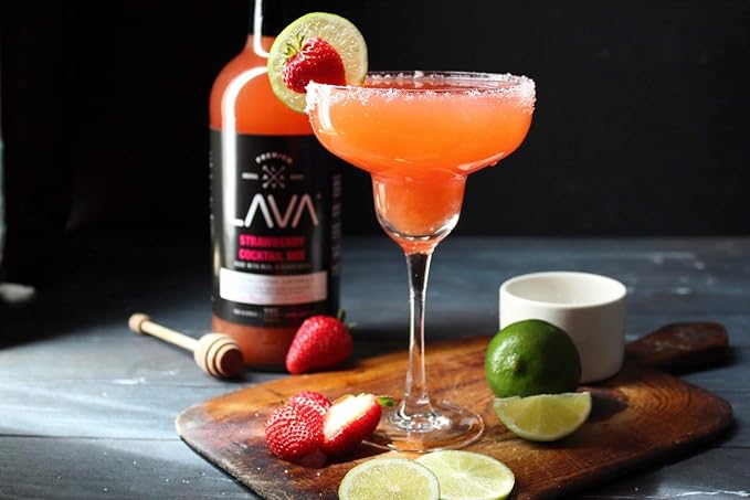 LAVA Premium Strawberry Margarita Mix Strawberry Daiquiri Mix, Made with Real Strawberries, Agave, Key Lime, No Artificial Sweeteners, Lots of Flavor, Ready to Use, 1-Liter (33.8oz) Glass Bottle