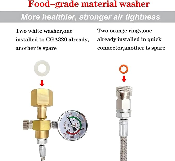 Soda Terra Machine Co2 Adapter Quick Connector Adapter With High Pressure Stainless Steel Hose,Soda Water Maker Adaptor Compatible with Terra DUO Art Gaia Series 60inch Hose with Gauge