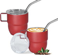 4oz Stackable Cup, Vacuum Insulated Espresso Cup Set of 2, Espresso Mug for Coffee, Double Wall Stainless Steel Mini Tumbler Shot Glasses with Straw and Lid