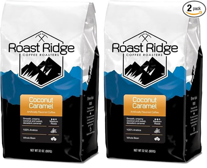 Roast Ridge Whole Bean Coffee, Medium Roast, Coconut Caramel, 2 lb. (Pack of 2)