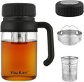 32oz Glass Water Bottle, Tea Bottle with Infuser & Handle, BPA-Free Leakproof Wide Mouth Large Tea Infuser Bottle for Hot or Cold Drinks, Loose Tea, Fruit (Black)