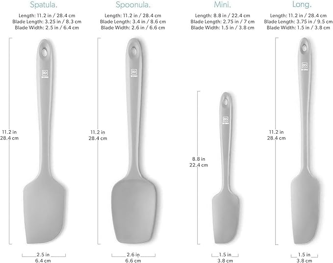 DI ORO Silicone Spatula Set - Rubber Kitchen Spatulas for Baking, Cooking, & Mixing - 600°F Heat-Resistant & BPA Free Silicone Scraper Spatulas for Nonstick Cookware - Dishwasher Safe (4pc, Stone)