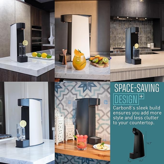 Carbon8 Sparkling Water Maker Machine, Home Soda Stream Machine, Screw-In CO2 Carbonator, Countertop Water Mineralizer, Seltzer Soda Maker Dispenser, CO2 Cylinder Included, Aluminum