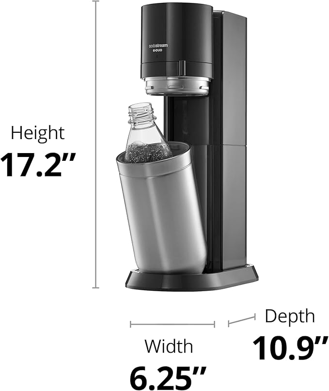 SodaStream E-Duo Sparkling Water Maker (Black) with 60L CO2, 1 BPA- Free Carbonating Bottle and (1)1L Glass Bottle