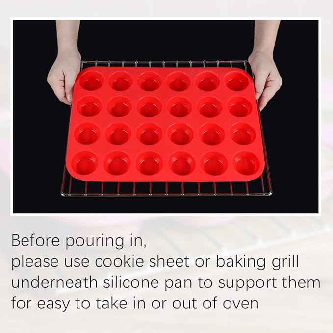 CAKETIME Silicone Muffin Pan Mini 24 Cups Cupcake Pan, Nonstick Food Grade Silicone Baking Pan 1 Pack