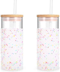 Tronco 20 oz Glass Tumbler Glass Water Bottle Straw Silicone Protective Sleeve Bamboo Lid - BPA Free (Colorful spots/ 2pack)