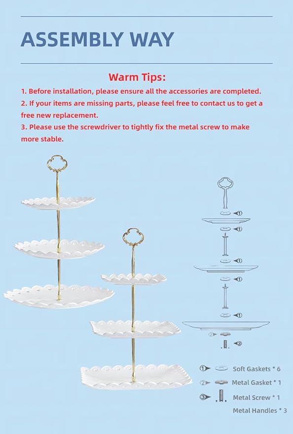 RAUVOLFIA 2 Pack of Plastic Round & Square Dessert Cupcake Stand, 3 Tier Cup Cake Holder Tower for Tea Party/Birthday/Wedding, Plastic Tiered Serving Tray (White)