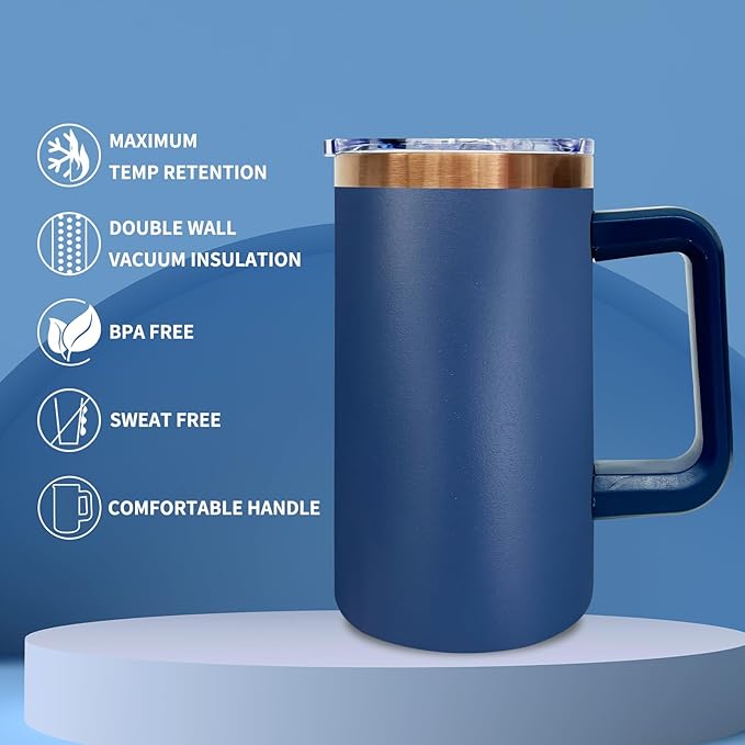 20 oz Insulated Coffee Mug with Lid, 4 Pack Stainless Steel Coffee Tumbler Bulk, Double Wall Vacuum Travel Mug with Handle, Leakproof Powder Coated Coffee Cups for Hot and Cold Drinks (Mixed,4 pack)