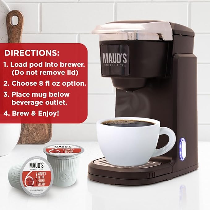 Maud's Medium Roast Coffee Pods, 18 ct, Recyclable Single Serve Pods – 100% Arabica Coffee, Compatible with Keurig K Cups Maker