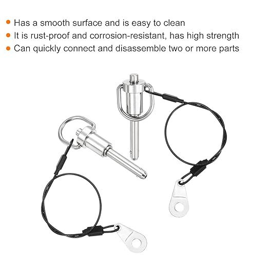 uxcell 1 Pcs Quick Release Pin, 1/4" x 1"(Dia. x L) Push-Button Ball Locking Pin 304 Stainless Steel Ring Handle Locking Pin with Wire for Audio Bimini Top Marine, Silver