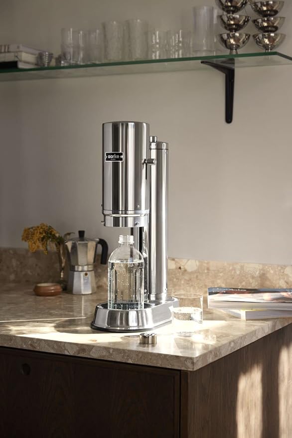 Aarke Carbonator Pro, Sparkling & Carbonation Water Machine, Stainless Steel with Glass Reusable Bottle Volume 800 mL/27 fl oz (Stainless Steel)