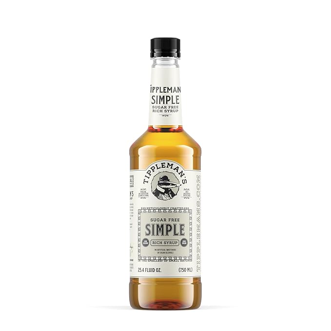 Tippleman's Sugar Free Simple Syrup - Zero-Sugar Allulose Skinny Sweetener - Perfect for Drinks, Cocktails, Coffee, Espresso - Fits Pump - 750ml