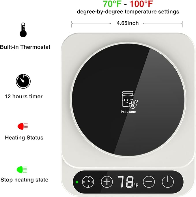 Pro Pakusane Sourdough Starter Warmer Mat 3.0 Upgraded for Home Kitchen – Sourdough Heating Mat 1°F Precision Control (70–100°F), Auto Heat On/Off, 12H Timer, Game Changer for Home Bakers