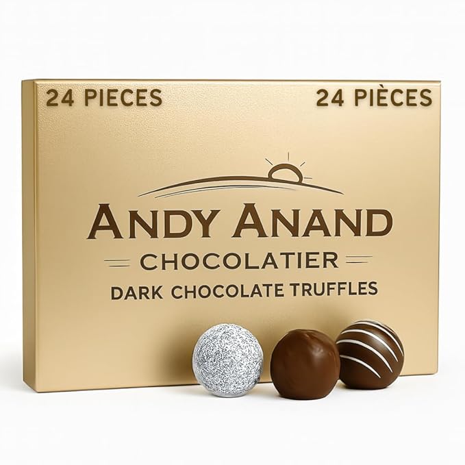 Andy Anand Chocolatier Champagne, Rum, Irish Cream & Kahlua Belgian Chocolate Truffles - Gluten Free Delicious & Divine Gourmet Liqueur Assortment - Perfect for Chocolate Lovers (24 Pcs)