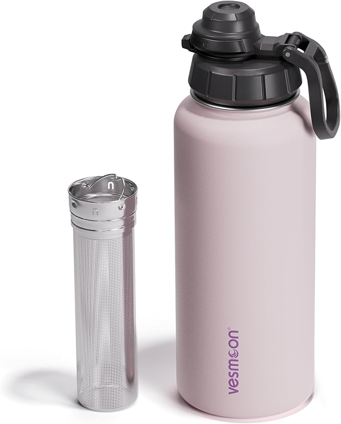 Vessence Tea Infuser Bottle - 32 Oz Insulated Loose Leaf & Fruit Infuser Bottle | Leak Proof with FlowSip Lid