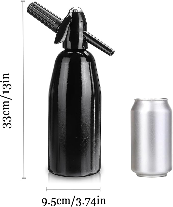 1L Portable Home Soda Maker – Aluminum Soda Siphon, Vintage Seltzer Bottle for DIY Homemade Carbonated Drinks, Sparkling Water Maker for Healthy Soda Water & Cocktails (Black)