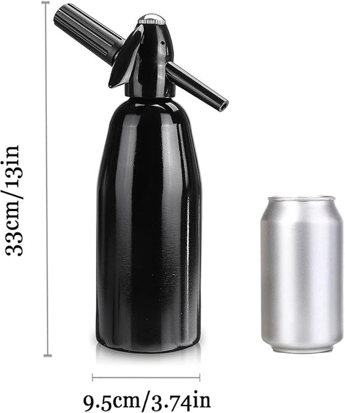 1L Portable Home Soda Maker – Aluminum Soda Siphon, Vintage Seltzer Bottle for DIY Homemade Carbonated Drinks, Sparkling Water Maker for Healthy Soda Water & Cocktails (Black)