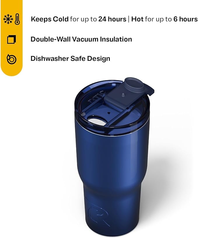 RTIC 20oz Essential Tumbler with Lid, Insulated, Stainless Steel, Metal, Double Wall Vacuum-Insulation, Ceramic Lined, Travel Cup for Iced Coffee, Tea, Hot and Cold Drink, Midnight Dust Metallic