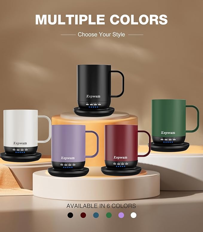 Self Heating Coffee Mug T1-16oz Fast Heating & Ultra Long-Lasting Battery Life, Heated Coffee Mug Up to 149℉ - Touch & App Controlled Coffee Mug, Birthday Gifts for Women and Men