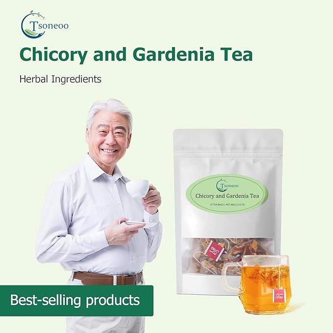 12 Tea Bags Chicory & Gardenia Herbal Tea - Gardenia, Chicory, Honeysuckle, Licorice, Tangerine Peel, Natural Sugar Free Blend, Vegan & Caffeine Free (2pcs)