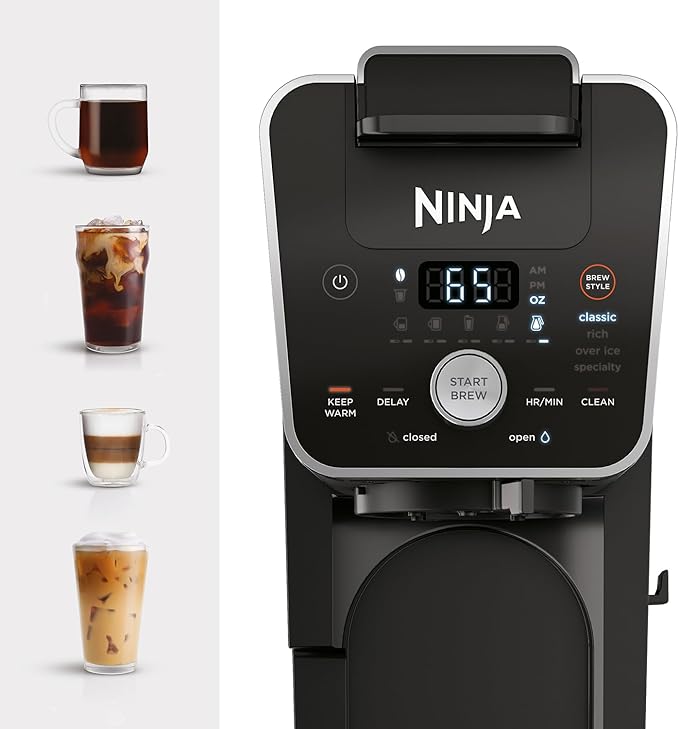 Ninja | Coffee Maker | DualBrew Single Serve System | 4 Brew Styles | Keep Warm Feature & Buit- In Frother | 14 Cup Glass Carafe & Removable 70oz Water Reservoir | Black | CFP451A