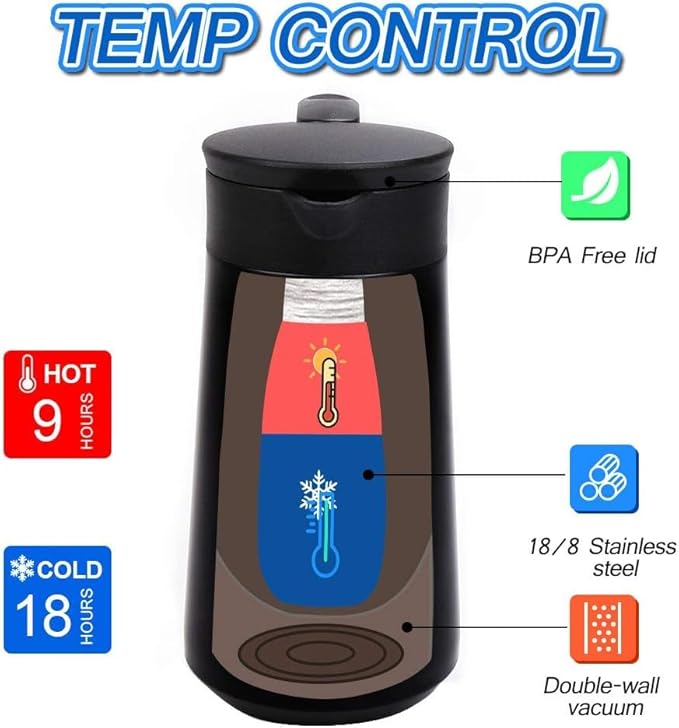 28oz Coffee Carafe Airpot Insulated Coffee Urn Stainless Steel Vacuum Thermal Pot Flask for Coffee, Hot Water, Tea, Hot Beverage - Keep 9 Hours Hot, 18 Hours Cold (2 Pack Black)