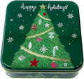 Metal Square Festive Christmas Cookie Tin with Embossed Lid for Gift Giving & Holiday Treats Multipurpose Container for Candy Snacks Holiday Christmas Party Decor Favor Gift Box GREEN GOLD XMAS TREE