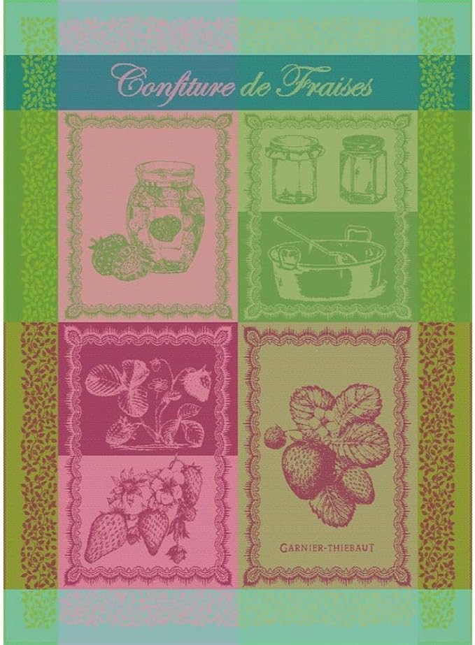 Garnier Thiebaut Confiture De Fraises Printemps (Spring Strawberry Jam) French Kitchen Towel 22"x30", Cotton, Jacquard