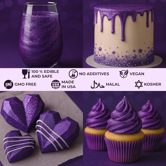 Bulk (20g) Purple Luster Dust Edible Glitter for Cocktails | Premium Edible Purple Luster Dust for Cake Decorations - Edible Glitter for Drinks Cupcakes Cookies Cakes Food Paint