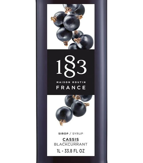 1883 Blackcurrant Syrup for Drinks, Made in France, 1 Liter Glass Bottle