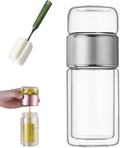 QUROXO 2025 New Tryteava Glass Infuser, Teava 3-In-1 Smart Tea Infuser with Cup Brush, Double-Layer Borosilicate Glass Tryteava Tea infusers Separation Cup (Silver, 420ml (14oz))