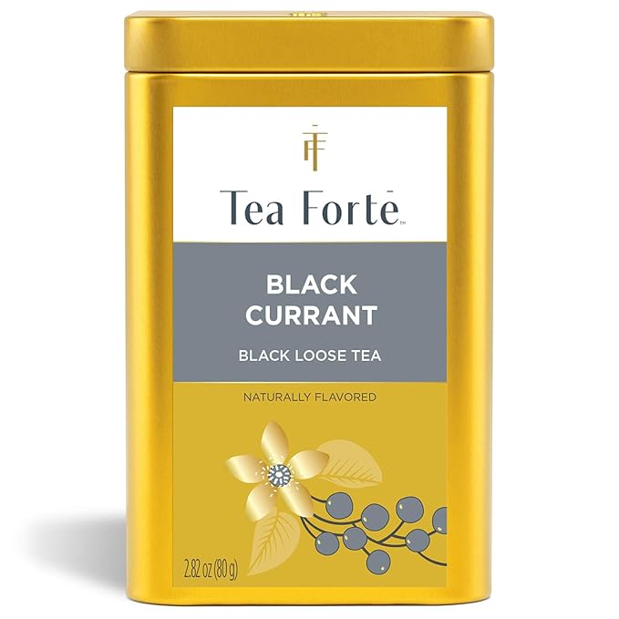 Tea Forte Black Currant Premium Loose Leaf Caffeinated Black Tea Blend Canister, Makes 35-50 Cups