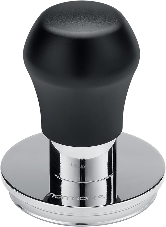 Normcore 58mm Coffee Tamper V4.1 Mini, Spring-Loaded with Click Feedback, Compatible with 58mm Espresso Machines Portafilter, Anodized Aluminum Handle and Silcone Stand, Black