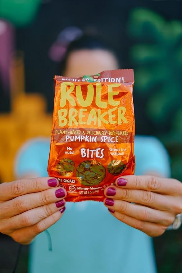 Rule Breaker Vegan & Gluten-Free Cookies | Pumpkin Spice Bites | Plant-Based, Dairy, Nut, Soy, Allergen Free, Kosher | Soft-Baked School Snacks for Kids and Adults | Better-For-You Bites (Pack of 3)
