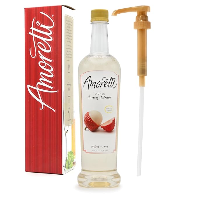 Amoretti - Lychee Beverage Infusion, 94 Servings Per Bottle (750 ml) - Drink Mix & Water Enhancer with Pump for Flavoring Cocktails, Waters, Teas, and other Beverages, Preservative Free