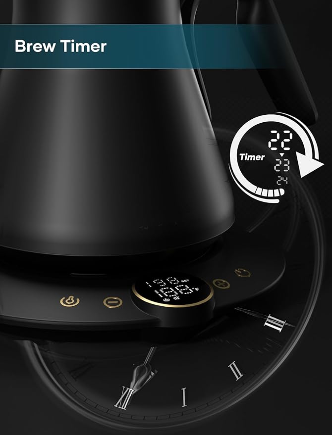 Electric Kettles, Gooseneck Electric Kettle, ±1℉ Temperature Control, Stainless Steel Inner, Quick Heating for Pour Over Coffee, Brew Tea, Boil Hot Water, 1500W/0.9L (Ebony Black)