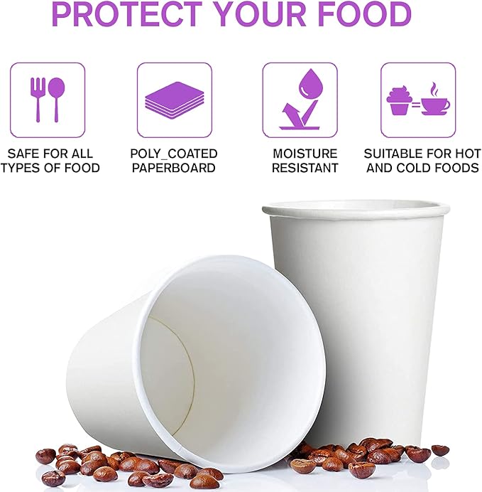 Smygoods White Disposable Paper Coffee Cups (6 OZ, 100 Count) For Hot Beverages, Tea, Espresso, Cocoa - To Go Drink Containers, Café & Office