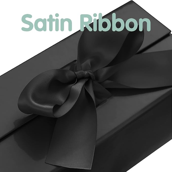 HAPPY POTATO Black Gift Box with Lid and Ribbon 9x6.5x3.8 Inches, Groomsman Proposal Boxes, Magnetic Gift Box for Presents (Glossy Black)