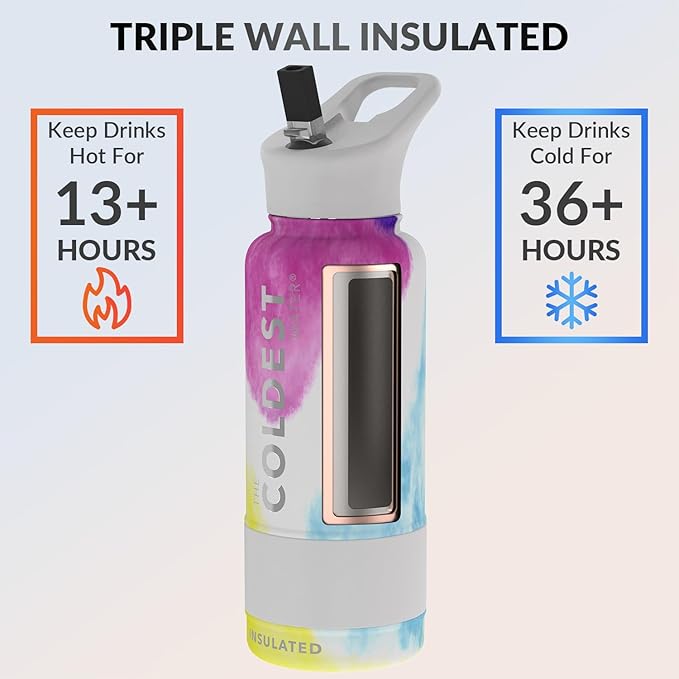 Coldest Insulated Water Bottle with Straw Lid - Stainless Steel Metal Insulated Bottle for Men & Women (Clouds of Tie Dye, 32 oz)